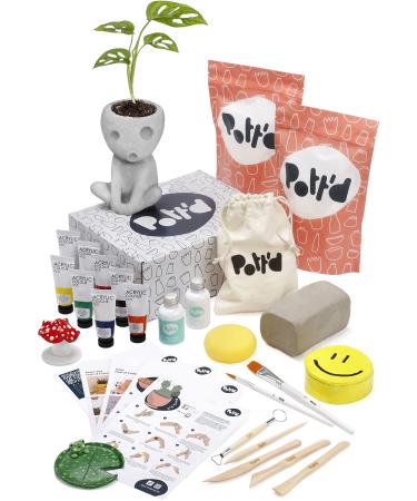 Pott'd  Home Air-Dry Clay Pottery Kit for Beginners  Pottery Kit for Adults. Kit Includes: Air-Dry Clay for Adults  Tools  Paints  Brushes  Sealant  How-to-Guide  Gift - Regular Paints