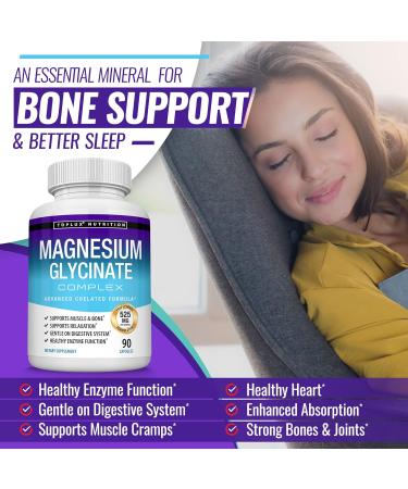 3X Bottles Magnesium Glycinate Complex 525mg High Absorption Chelated Formula for Muscle Relaxation & Recovery - Vegan 90 Capsules - Buy Online on GoSupps.com