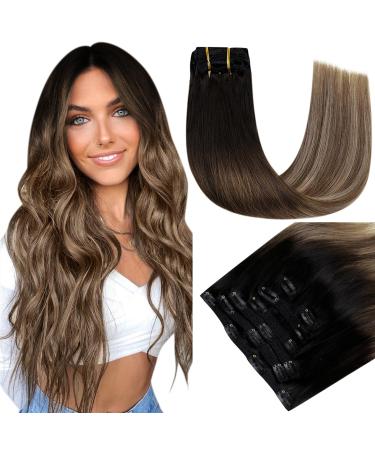 Runature clip in extensions real hair balayage brown blond 45cm extensions clip in ombre 120g clip in real hair 7PCs #1/b/6/27 45cm-7PCs #1b/6/27