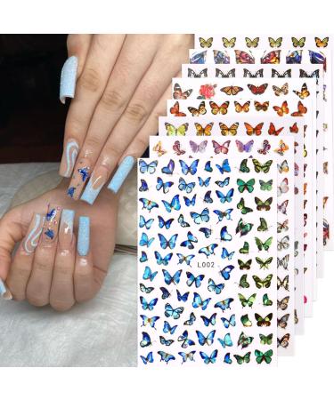 Baoximong 8 Sheets Butterfly Nail Art Stickers Decals Colorful Spring Nail Decals 3D Self-Adhesive Nail Art Supplies Holographic Laser Design Nail Accessories for Women Acrylic Nail Decorations Butterfly Nail Stickers 01
