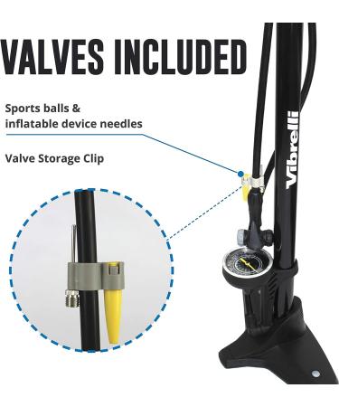 Vibrelli Bike Floor Pump with Gauge - 160 PSI High Pressure Presta & Schrader Valve, Glueless Puncture Kit Included - Black - Buy Online on GoSupps.com
