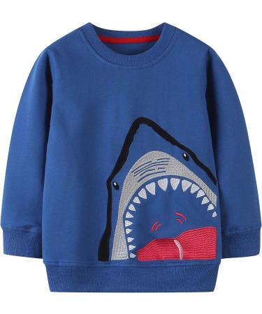 Boys Dinosaur Sweatshirt | Toddler Girls Cotton Jumper | Kids' Long Sleeve Pullover | Baby Clothes 1-8 Years | 1-2 Years Shark Design - Buy Online on GoSupps.com