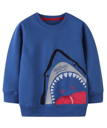 Boys Sweatshirt for Kids Dinosaur Jumper Cotton Casual Top Long Sleeve Pullover T-Shirt Toddler Girls Shirts Baby Clothes 1-8 Years 1-2 Years Shark