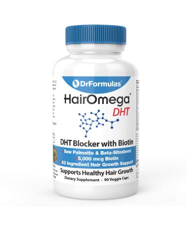 DrFormulas DHT Blocker for Men and Women | HairOmega Advanced Hair Growth Supplements with Biotin 5000 mcg | Hair Loss Vitamins Pills, 45 Day Supply 90 Count (Pack of 1)