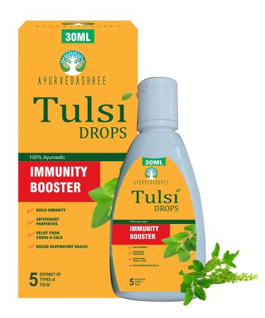 AYURVEDASHREE Tulsi Drops Natural Immunity Booster 30 ML Pack - Certified 5 Different Rare Tulsi Holy Basil Drops 30 ML