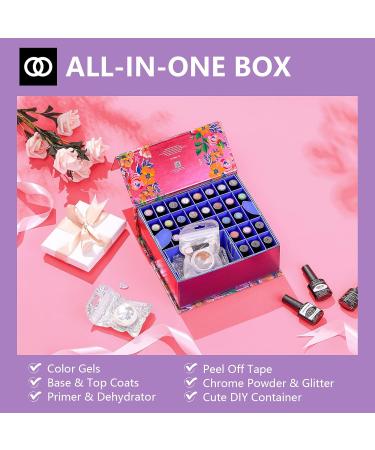 LAGUNAMOON Gel Nail Polish Set for DIY and Professional Use Soak-off Gel Polish Kit of 24 Colours with Base and Top Coat Primer Dryer Peel Off Tape Glitter Powders - Rainbow Colors Matte + Shiny Rainbow Spectrum - Matte / Gloss - Buy Online on GoSupps.com