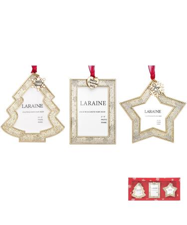 Laraine Christmas Tree Ornaments 3 Pieces  Decorative Hanging 2022 Star Pendant with Small Picture Frame Insert for Baby and Pet Holiday Keepsake Gift (Gold (2022))