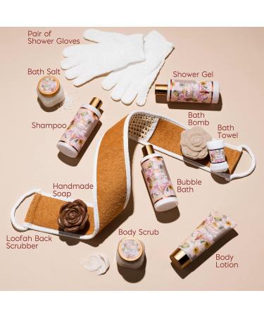 Birthday Spa Gift Basket for Women | 13pc Coconut Caramel Self Care Set - Bubble Bath Lotion Bath Bomb & More - Buy Online on GoSupps.com