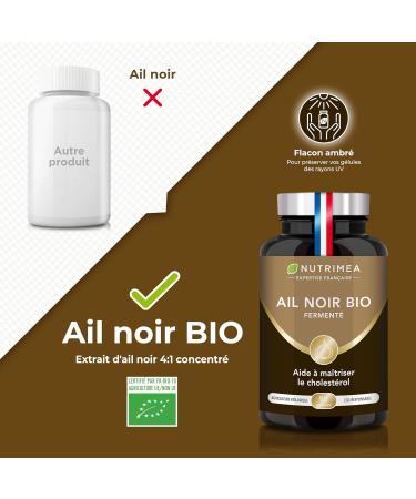 Organic Fermented Black Garlic - Organic Extract Standardized in S-allyl-Cysteine - Supports Blood Circulation Natural Antioxidant - 250 mg - 90 Vegan Capsules - Nutrimea - Made in France - Buy Online on GoSupps.com