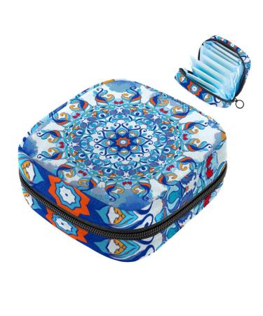 Mandala-blue flower binding-storage bag large menstrual cup cylinder pocket with zipper periodic inserts bags panty lores tampons for girls and women multi-colored 10