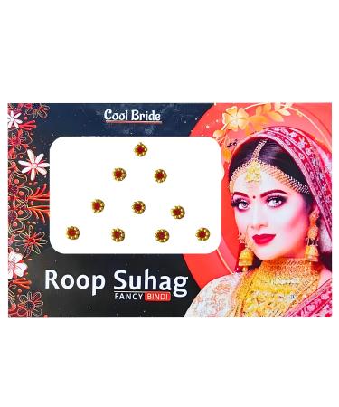 Buy Beautiful Red Velvet Round Bindi Stickers with Golden Stone Border - Indian Face Jewels for Women (Design 4) | International Shipping Available - Buy Online on GoSupps.com