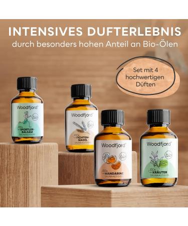 Premium Woodfjord Sauna Infusion Set - 4 Organic Fragrances & Oils for Authentic Sauna Experience - 100ml Bio Aktiv Sauna Air Test Set - Buy Online on GoSupps.com