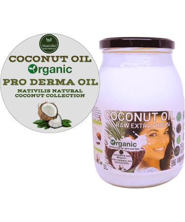 Nativilis Organic Coconut Oil 1L (Cocos Nucifera) - Extra Virgin Raw Cold Pressed Pro Derma Moisturizer Skin Hair Vegan 100% Natural Ethically Sourced Copaiba Properties 1000ml Glass Jar (1L) - Buy Online on GoSupps.com