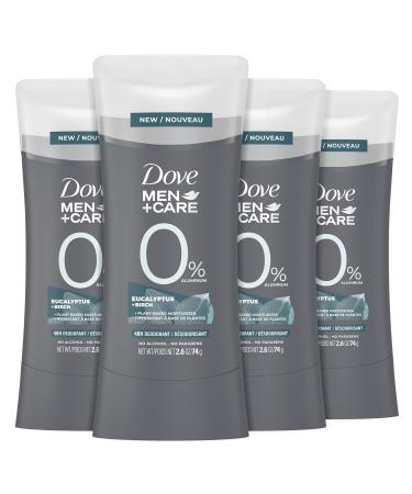 Dove Men+Care 0% Deodorant Stick for Men Aluminum free deodorant Eucalyptus+Birch Naturally Derived Plant Based Moisturizer, GRAY, 2.6 Ounce (Pack of 4)