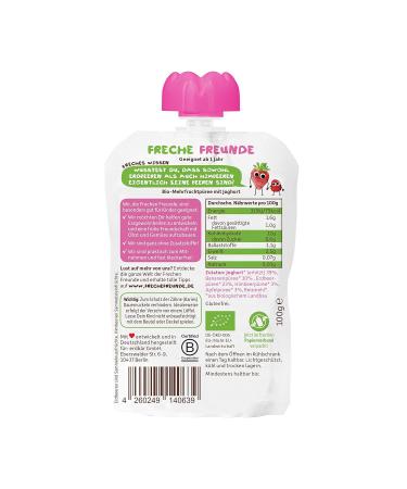 Cheeky Friends Bio Quetschie - Organic Fruit Puree with Yoghurt for Babies (6 x 100g) - Banana Strawberry Raspberry & Apple Squeeze Bag - Buy Online on GoSupps.com