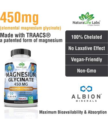 450mg Magnesium Glycinate Albion Minerals TRAACS Chelate | Vegan, Non-GMO - Supports Muscle, Bone, and Heart Health - Buy Online on GoSupps.com
