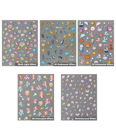5 Sheets 5D Embossed Seashell Starfish Nail Art Stickers - Self-Adhesive Marine Life Decals for Summer DIY Nail Designs - Buy Online on GoSupps.com