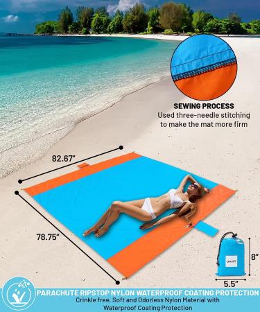 Ownitt Large Sand Free Travel Beach Blanket with Pocket - 100% Waterproof, Portable Blanket for Hiking, Picnic, Concerts - 83 x 79 - Buy Online on GoSupps.com