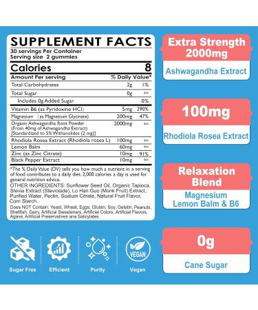 Buy Sugar Free Ashwagandha Gummies 2000mg | Natural Relaxation & Energy Supplement | 60 Counts - Buy Online on GoSupps.com