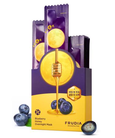 FRUDIA WELCOS Blueberry Honey Overnight Face Mask Korean Skin Care Facial Mask for Lackluster & Parched Skin Hydrating Moisturizing Face Mask w/Fruit Seed Oil Blueberry & Honey Extracts (Pack of 20)
