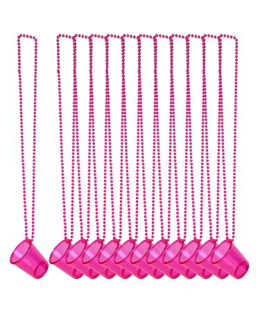 GOOCHOO Shot Glass on Beaded Necklace 12 Pack for Festival Parade Decoration (Pink)