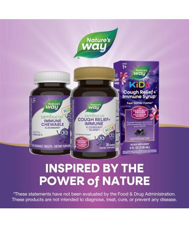 Nature s Way Sambucus Kids Cough Relief +(1) Immune Gummy* Feel Better Faster(1) Clinically Proven South African Geranium with Elderberry Vitamin C & Zinc Gluten Free Vegetarian 36 Gummies 36 Count (Pack of 1) - Buy Online on GoSupps.com
