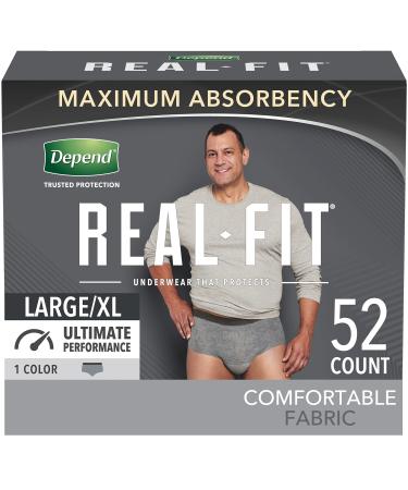 Depend Real Fit Incontinence Underwear for Men, Maximum Absorbency, Disposable, Large/Extra-Large, Grey, 52 Count (Packaging May Vary) 52 Count (Pack of 1) Grey