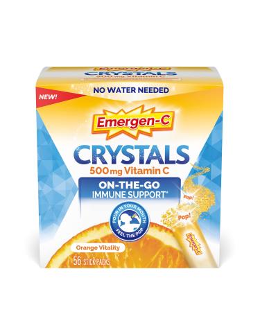 Emergen-C Crystals On-The-Go Immune Support Supplement with Vitamin C B Vitamins Zinc and Manganese Orange Vitality - 56 Stick Packs