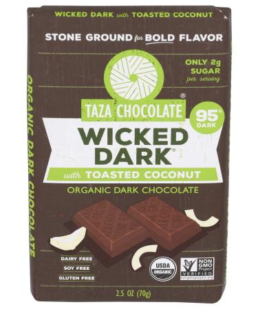 TAZA CHOCOLATES Organic Toasted Coconut & Wicked Dark Chocolate Bar, 2.5 OZ