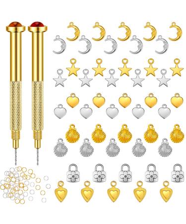 Inbagi 150 Pieces Nail Piercing Charms Set Nail Jewelry Rings with 2 Pieces Nail Piercing Tools  Dangle Nail Art Tools Acrylic Nail Tips Decoration Jewelry Dangle for Women Girls