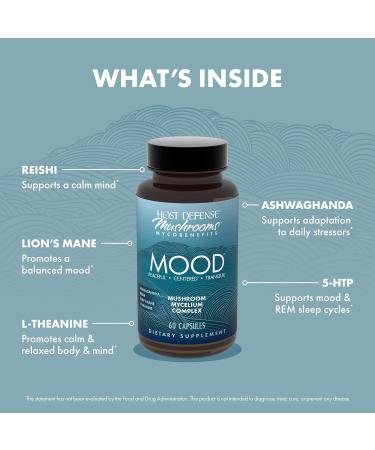 Host Defense MycoBenefits Mood* Capsules - Healthy Mind Support with Lion's Mane L-Theanine & Ashwagandha - Relaxing & Calming Supplement - 60 Capsules (30 Servings)* - Buy Online on GoSupps.com