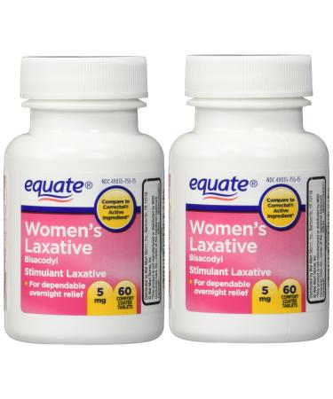 Women's Laxative Tablets Bisacodyl 5mg 120ct (Two 60ct bottles) by Equate Compare to Correctol
