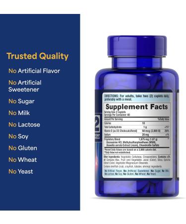 Puritan's Pride Advanced Glucosamine Chondroitin MSM With Vitamin D3 50mcg (2000 IU) Dietary Supplement for Joint Health 80 Coated Tablets Unflavored 80 count (Pack of 1) - Buy Online on GoSupps.com