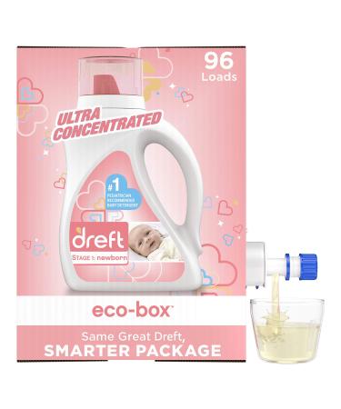 Dreft Stage 1: Baby Laundry Detergent Liquid Soap Eco-Box, Natural for Newborn, or Infant, Ultra Concentrated HE, 96 Loads - Hypoallergenic for Sensitive Skin Laundry Detergent Ecobox, 96 loads