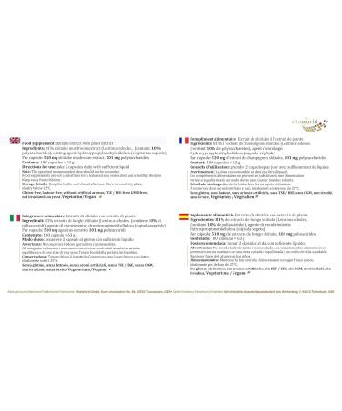 Vita World Shiitake Extract 500mg 100 Vegetable Capsules Rich in Polysaccharide with Certificate of Analysis Made in Germany - Buy Online on GoSupps.com