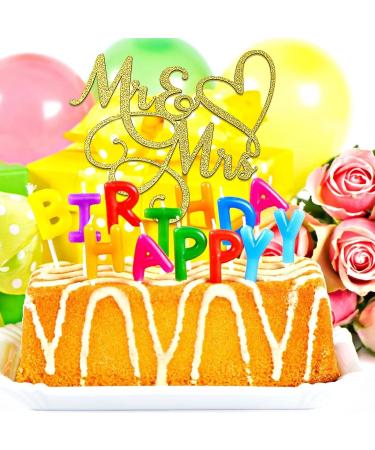 Mr & Mrs Cake Topper 6Inch Wedding Engagement Cake Picks Bridal Shower Anniversary Theme Birthday Party Glitter Cake Cupcake Decorations Supplies Gold - Buy Online on GoSupps.com