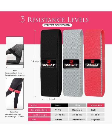 Kanzy Fabric Resistance Bands Set of 3 Exercise Bands for Working Out Non-Slip Booty Bands for Women Workout Bands with Carrying Mesh Bag for Training Squats Legs Butt Thighs and HIPS Glute Bands 15" Red Grey Black - Buy Online on GoSupps.com