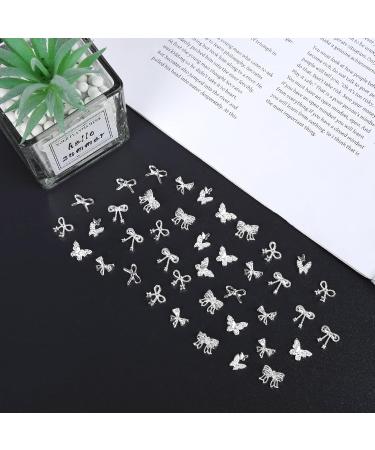 Butterfly Nair Charms - 40PCs Alloy Nail Art Decorations | 7 Styles 3D Bow Gemstones | Silver Nail Drill Accessories - Buy Online on GoSupps.com