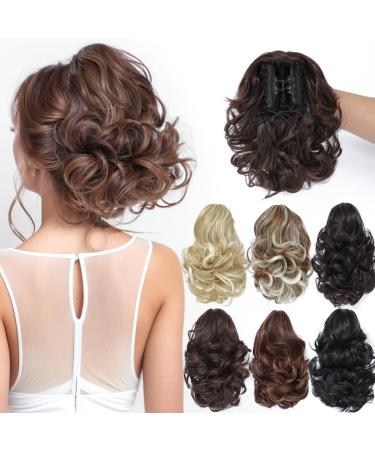Parxitn ponytail extension 20cm short curled medium brown claw clip in synthetic hair part ponytail hair extensions braid 20cm (8 inch) medium brown