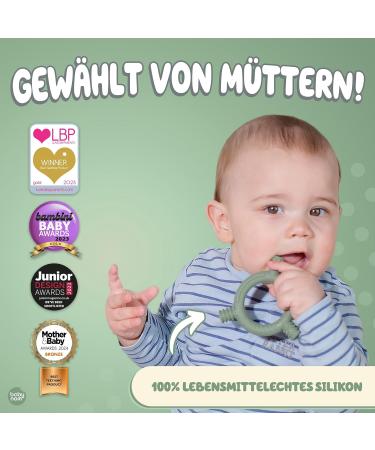 Baby Nom Bite Ring - BPA-Free Cooling Dental Aid & Gripping Toy for Teething - Olive Green - Buy Online on GoSupps.com