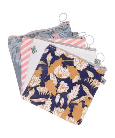 Menstrual Pad Bag 4 Pcs Napkin Bag with Zipper Portable Pouch Tampons Storage Bags Coin Purse Wallet for Women Girls (Cactus Flamingo Flower Stripe) Menstrual Pad for Women