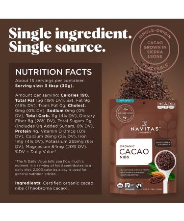 Navitas Organics Raw Cacao Nibs - 16oz Organic, Non-GMO, Fair Trade, Gluten-Free - Buy Online on GoSupps.com