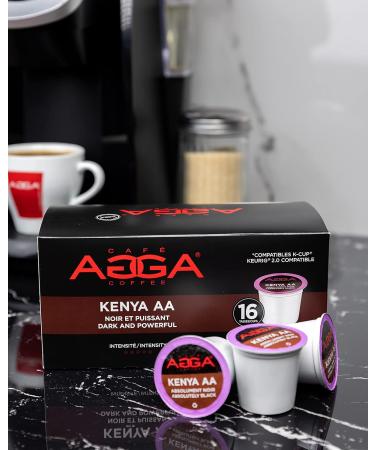 Caf Agga - Kenya AA Coffee Pods - Dark Roast Espresso - 100% Arabica - Recyclable - Keurig & K-Cup Compatible Capsules - 6 Boxes of 16 Pods(96 Pods) - Buy Online on GoSupps.com