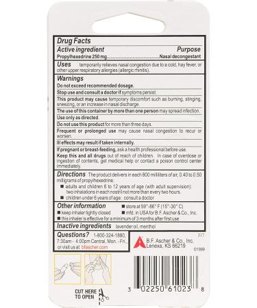 Benzedrex Nasal Decongestant Inhaler - Fast Relief - 1 Count (Pack of 1) - Buy Online on GoSupps.com