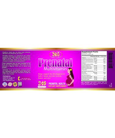 365 Health Prenatal Multivitamin with Folic Acid - 240 Tablets for Daily Nutritional Support - Buy Online on GoSupps.com