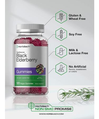 Horbaach Elderberry Gummies with Zinc, Vitamin C | 120 Vegan Non-GMO Gluten Free Gummies for Adults - Black Elderberry Supplement - Buy Online on GoSupps.com