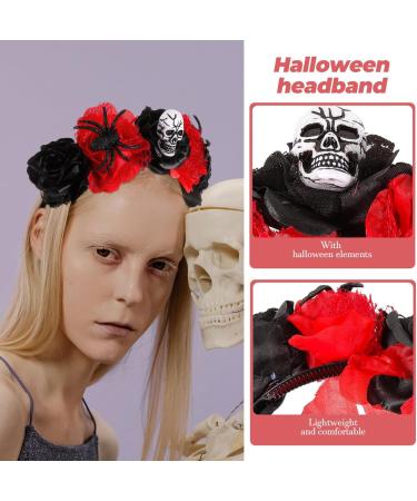 FRCOLOR Halloween Headband Day of The Dead Flower Headpiece dia de los muertos Rose Crown Rose Halloween Hair Hoop Gothic Flower Headband (Black Red) - Buy Online on GoSupps.com