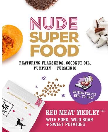 Nude Superfood Dry Dog Food - Grain Free Kibble with Probiotics & Digestive Enzymes for Dogs - Red Meat Medley 23 lb - Buy Online on GoSupps.com
