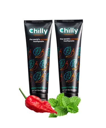 Chilly Toothpaste Spicy Whitening Toothpaste Intense Natural Spearmint Flavor + Ghost Pepper Flakes SLS Free (Pack of 2) 3.4 Ounce (Pack of 2)