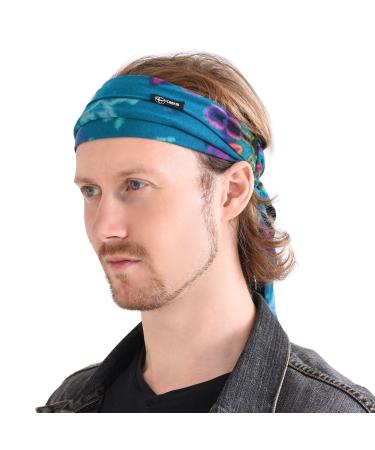 Tie-Dye Womens & Mens Workout Headband Hand-dyed Elastic Hippie Tie Sweatband for Sports & Fashion